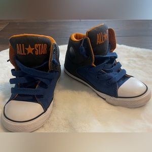 Converse blue, grey, and orange high top sneakers sz 10
